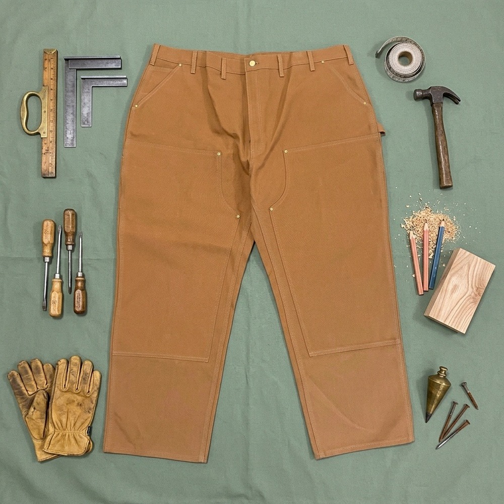 Carhartt B01-M Mens 48x30 Brown Firm Duck Double Knee Work Pants Loose Fit USA